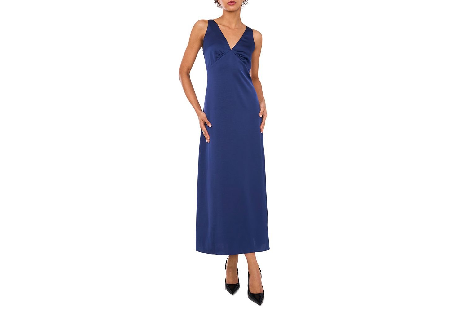 1.State V-Neck Satin Midi Dress