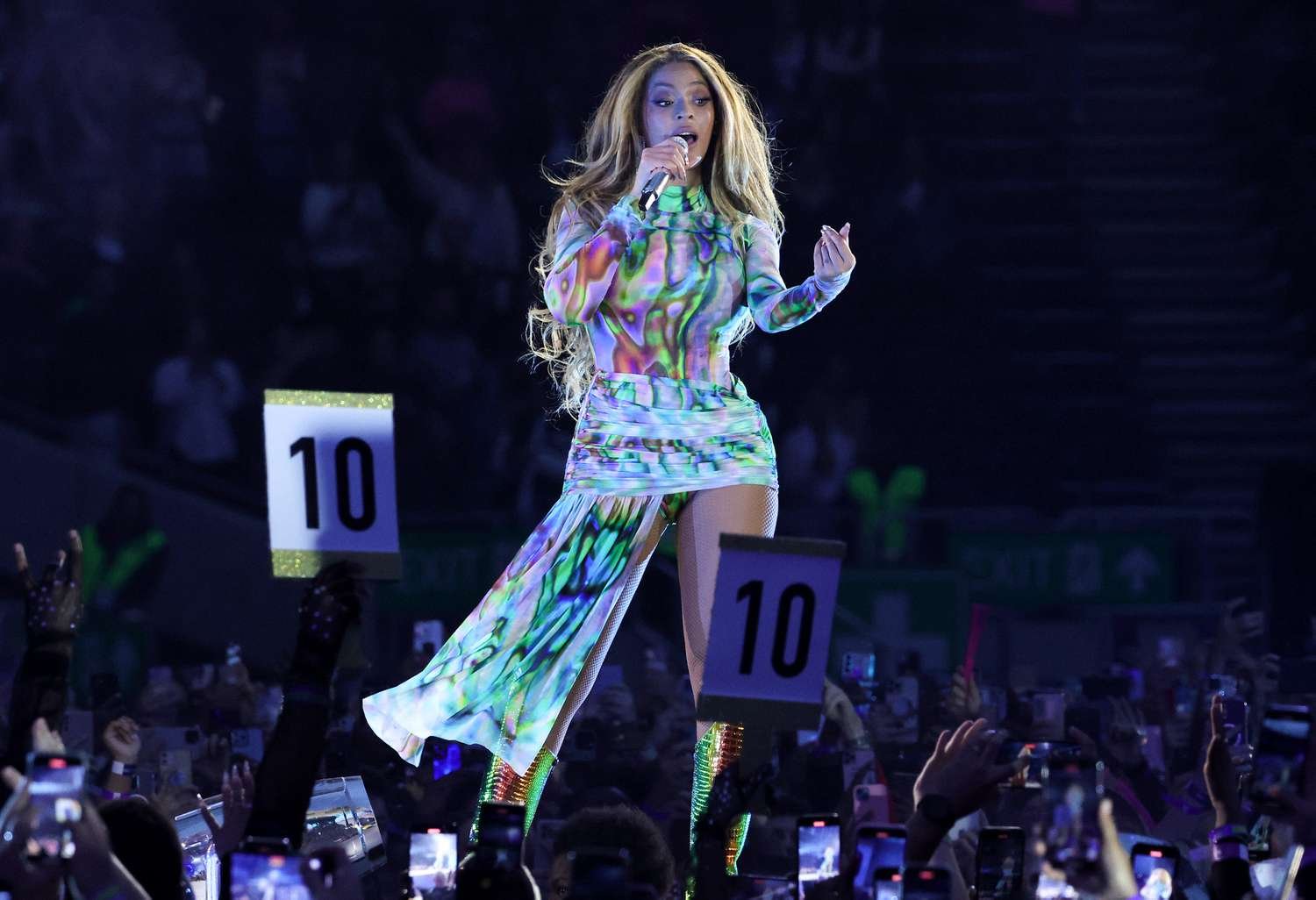 BeyoncÃ© wears angstrom thermal print outfit, a summer trend for summer 2023, patch performing on her Renascence Tour