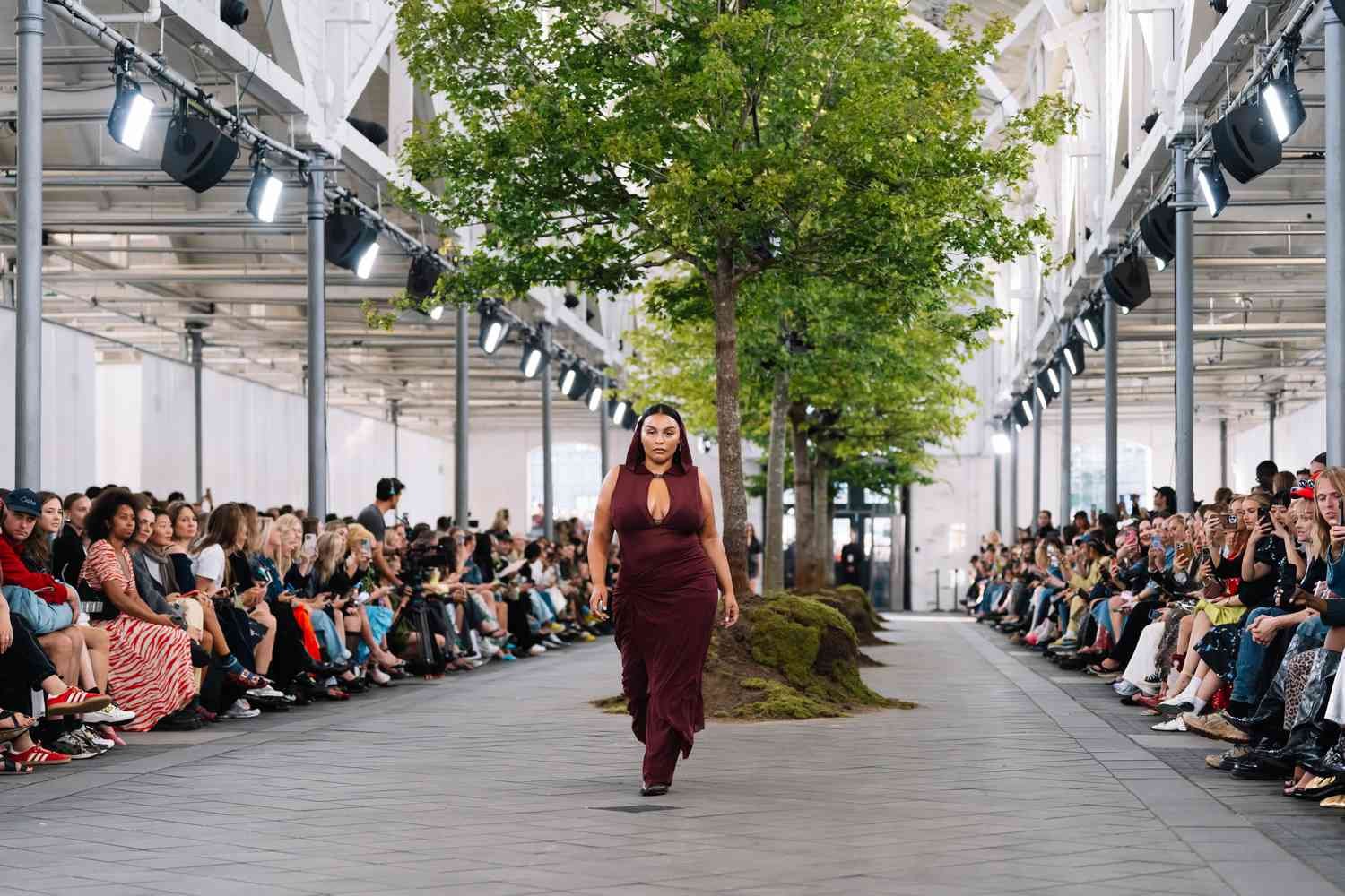 A model walks down the track for Ganni at Kobenhavn manner Week.