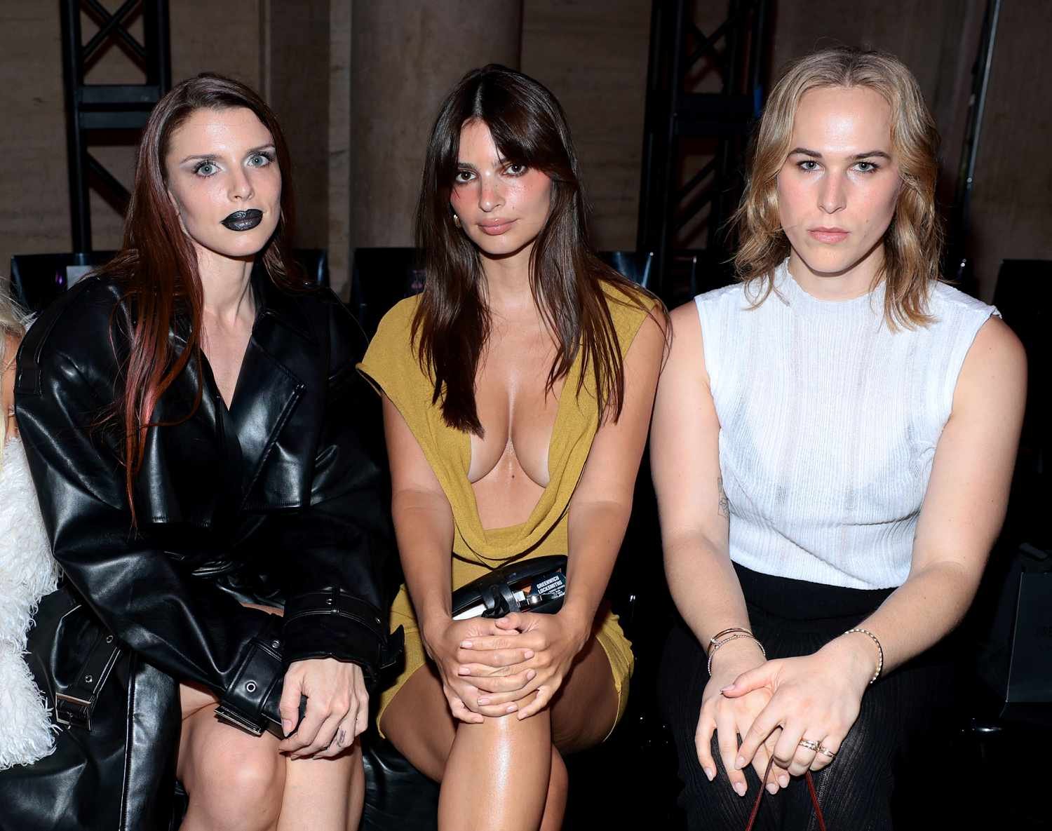 Julia Fox, Emily Ratajkowski, and Tommy Dorfman attend the PrettyLittleThing x Naomi Joseph Campbell rails show