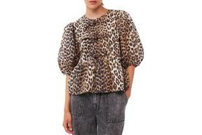 Amazon Aiyify Women Leopard Print Y2K Puff short Sleeve Peplum Shirt