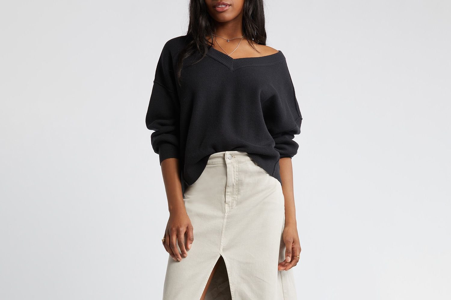 BP. Seamed Oversize V-Neck rib Sweater