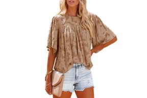 Amazon Dokotoo Womens 3/4 bell Sleeve Blouse Summer Crewneck Lace Top