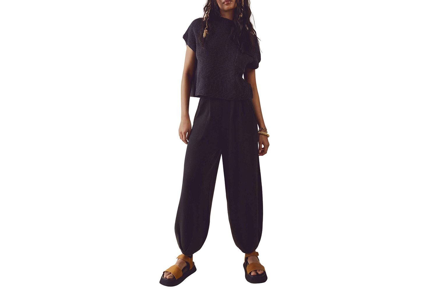 free people short sleeve sweater pant set