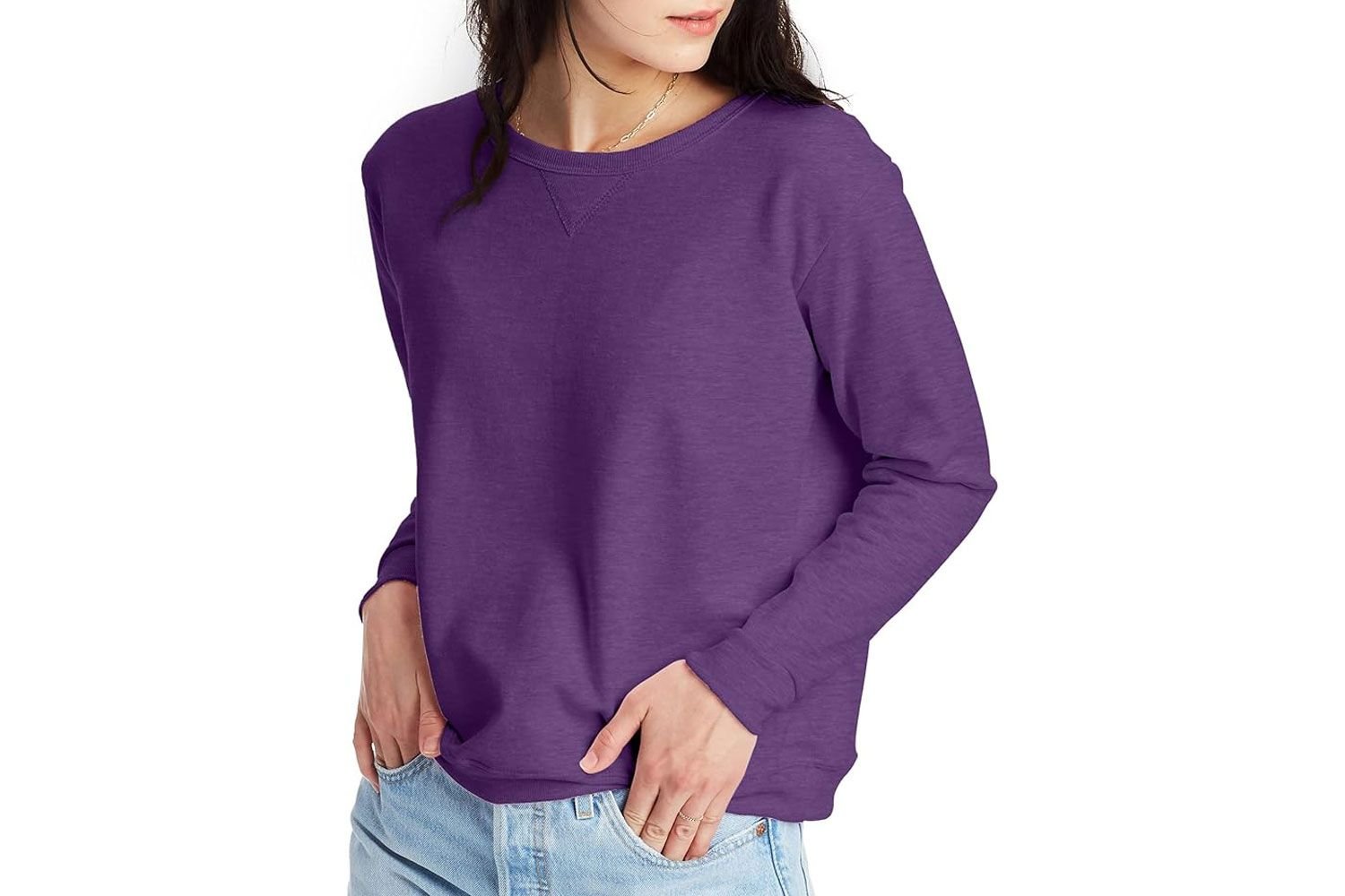 Hanes Women's Ecosmart V-Notch Crewneck Sweatshirt, fleece pullover Sweatshirt For Women