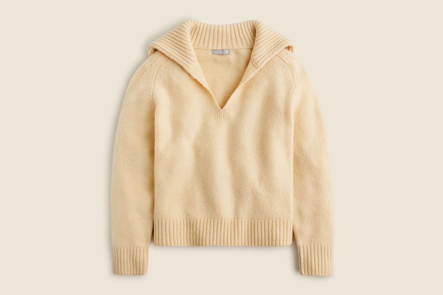 Johnny-collar sweater with ribbed trim