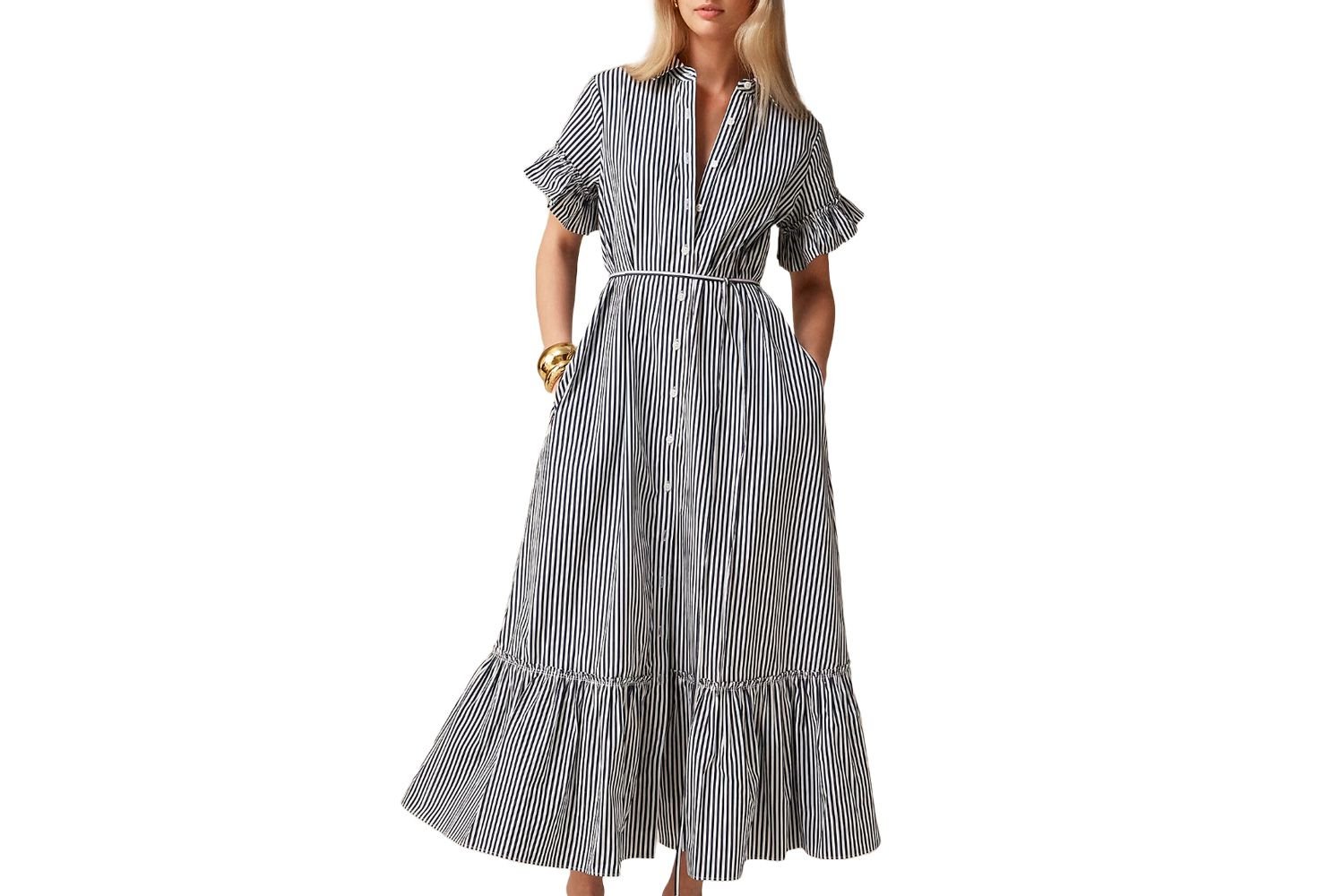 J.Crew amelia maxi shirtdress in band cotton poplin